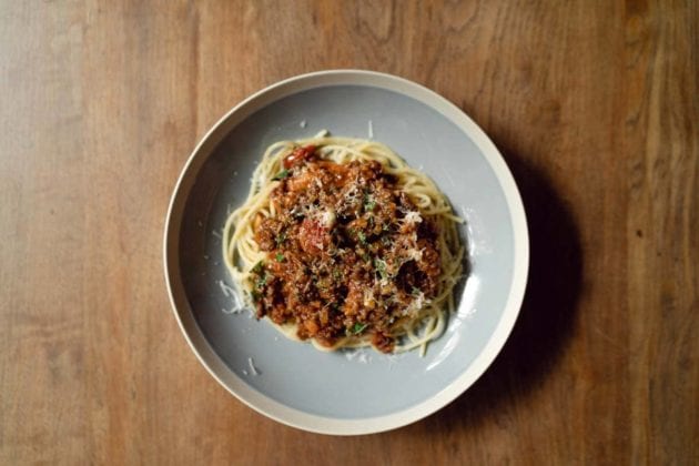 Spaghetti Bolognese aus veganem Hackfleisch, das von Öko-Test getestet wurde